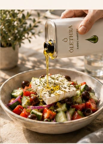 Greek salad with feta and ÓLETHRA Early Harvest