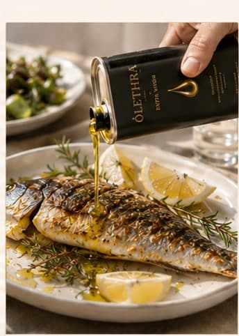 Grilled fish with lemon and ÓLETHRA Extra Virgin